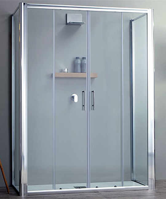 Box doccia PSC57 ( porta scorrevole due ante centrali + lato fisso ) -  Pavone Casa - Arredo bagno e design Made in Italy